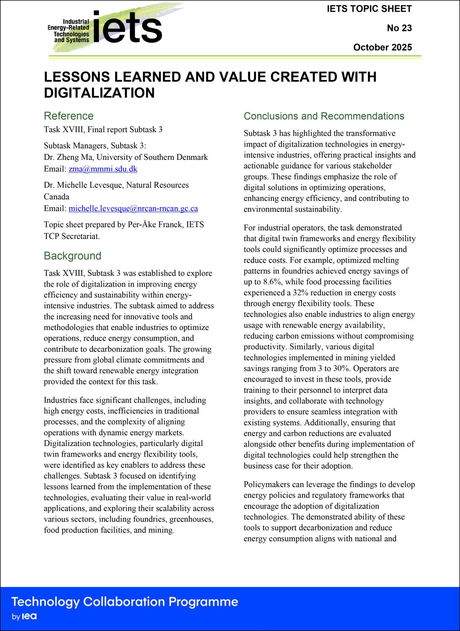 Topic Sheet: Lessons Learned and Value Created with Digitalization | IETS